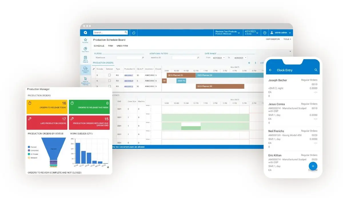 Production management — schedule board and mobile entry screen